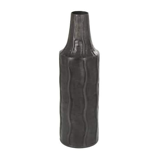 15&#x22; Black Metal Snakeskin Inspired Vase with Dimensional Wavy Accents